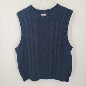 J Crew Factory Cable Knit Sweater Vest Womens Large Blue Cotton Preppy Classic
